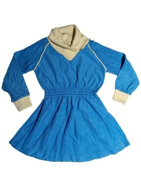 Vintage Girls 3T Dress 80's Valley Girl Velour Elastic Waist Cowl Neck V-Neck